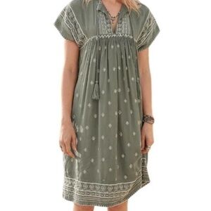 Sundance Aura Embroidered Tunic Dress Size Large Boho Olive Green Festival